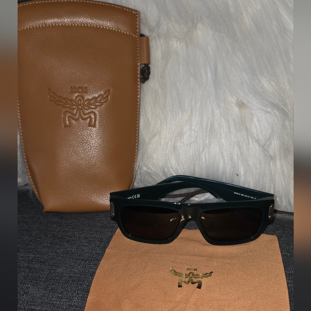 Authentic MCM Green Frame Sunglasses With Crossbody Bag & Cloth